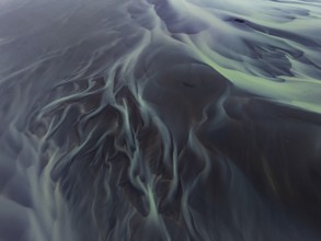 River, river course, river delta, water flows, structures, sediments, aerial view, summer, South