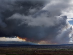Volcano, volcanic eruption, ash cloud, aerial view, Sundhnúkur crater chain, July 2025, Reykjanes