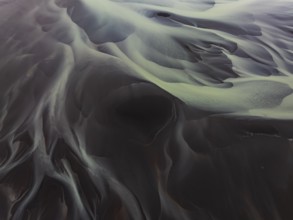 River, river course, river delta, water flows, structures, sediments, aerial view, summer, South