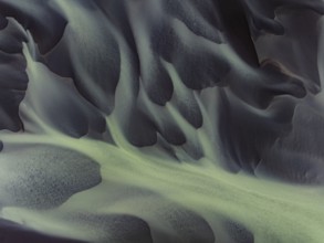 River, river course, river delta, water flows, structures, sediments, aerial view, summer, South