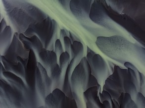 River, river course, river delta, water flows, structures, sediments, aerial view, summer, South