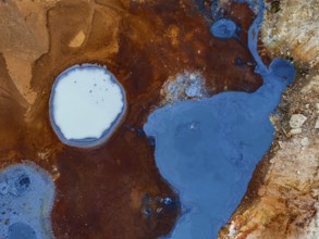 Hot springs, aerial view, evening light, summer, Krysuvik, Reykjanes Peninsula, Iceland