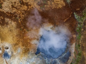 Hot springs, aerial view, evening light, summer, Krysuvik, Reykjanes Peninsula, Iceland