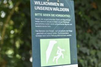 Mannheim, Germany - August 31st 2025: Warning sign at entrance of Dossenwald forest about danger of