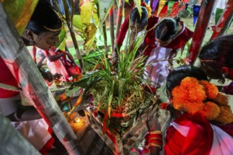 Members of the tea tribe community celebrate the vibrant Karam Festival with traditional rituals at
