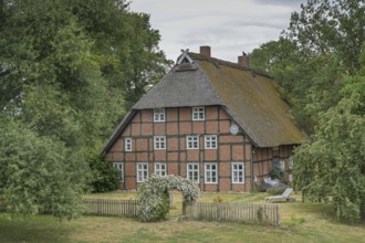 Old building, residential building, half-timbered house between Dömitz and Lenzen, Brandenburg,