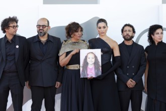Venice, Italy - 3 September 2025: Nadim Cheikhrouha, Amer Hlehel, Kaouther Ben Hania, Saja Kilani,