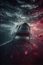 Close-up of a shark swimming menacingly in blood-soaked water, AI generated