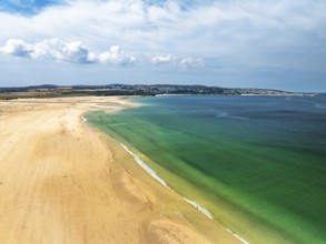 Hayle Beach and Hayle Estuary from drone, St Ives Bay, Cornwall, England, United Kingdom