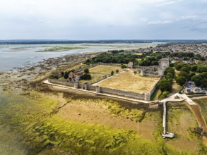 Portchester Castle from drone, Portchester, Fareham, Hampshire, England, United Kingdom
