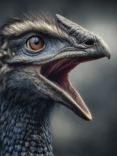 Portrait, close-up of a prehistoric bird, prehistoric bird, AI generated
