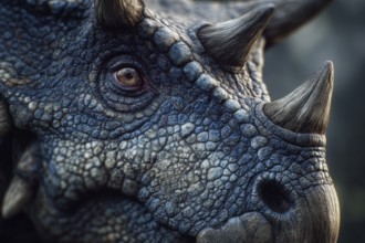 Portrait, close-up of a dinosaur, Ceratopsidae, AI generated