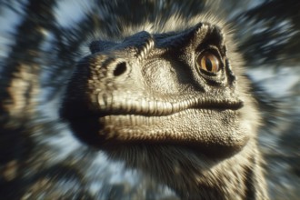 A portrait, close-up of a dinosaur, Oviraptor, AI generated