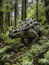 A dinosaur, Ankylosaurus roams through a jungle, AI generated, AI generated