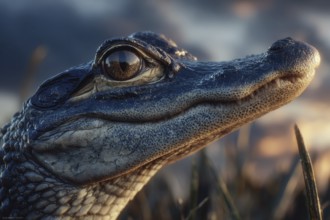 Portrait, close-up of a young crocodile, baby crocodile, baby animal, AI generated