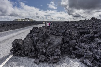 Lava, lava field, road, volcanic eruption, tourists, tourism, Sundhnúkur crater chain, Blue Lagoon,