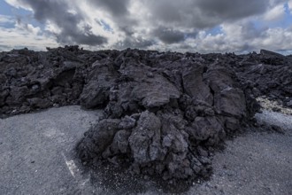 Lava, lava field, road, volcanic eruption, Sundhnúkur crater chain, Reykjanes, Iceland