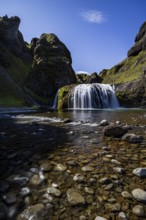 Waterfall, gorge, mountainous, sun, long exposure, river, Stjórnarfoss, Kirkjubaerklaustur,
