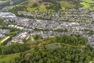 Aerial view, castle and local view residential area, Johannes-Althusius-Gymnasium, district court