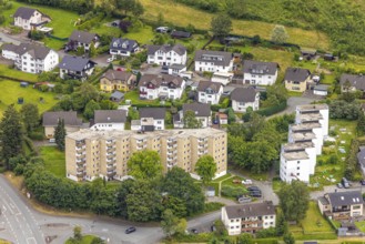 Aerial view, high-rise residential estate on Brandenburger Strasse, Bad Berleburg, Wittgensteiner