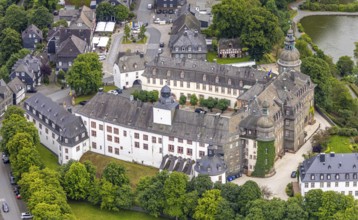 Aerial view, Berleburg Castle, residential castle of the Sayn-Wittgenstein family, Bad Berleburg,