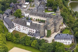 Aerial view, Berleburg Castle, residence castle of the Sayn-Wittgenstein family, Bad Berleburg,