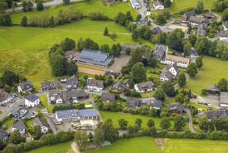 Aerial view, primary school in Odeborntal and Waldorf day care centre Sonnenblume, kindergarten,