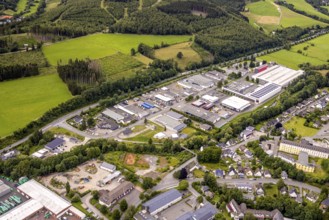 Aerial view, commercial area Herrenwiese, Bad Berleburg, Wittgensteiner Land, North
