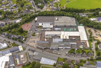 Aerial view, commercial area and shopping centre with Hagebaumarkt, Sählingstraße, Bad Berleburg,