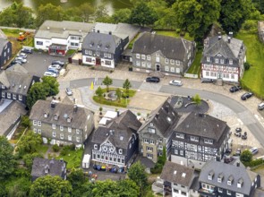 Aerial view, Goetheplatz in the town centre with Wilhelm I monument, historic houses, restaurants