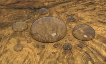 Some rendered water drops on wooden surface