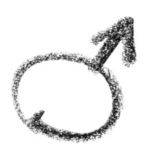 Crayon painted male symbol in white back