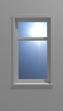 Rendered scenery showing a window and sun seen through