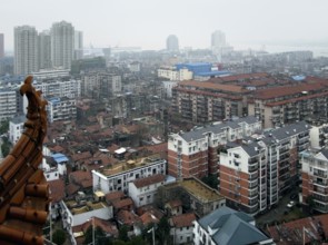 Detail of Wuhan, a big city in China. High angle shot seen from the historic Yellow Crane Tower in
