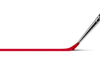 Art and craft theme showing a paintbrush while painting a red line of paint in white back