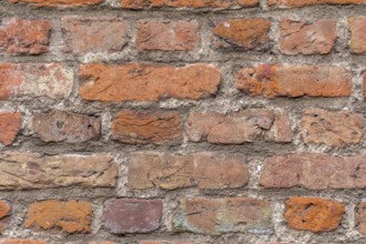 Full frame rundown red brick wall detail