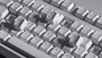 Detail shot of a broken computer keyboard