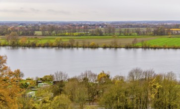 High angle scenery around Danube river near Regensburg in Bavaria in Germany at autumn time