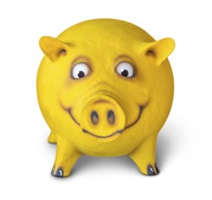 Figure of a funny yellow pig done by me in white back with shadow