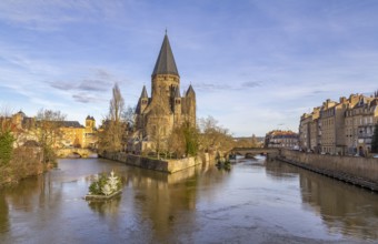 Scenery at evening time around the Temple Neuf, a protestant church in Metz located in France