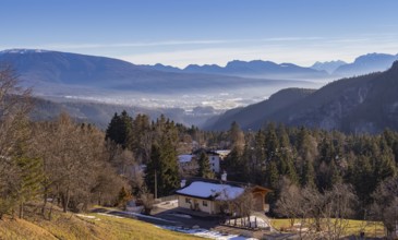 Alpine scenery around a village named St Felix in South Tyrol at winter time
