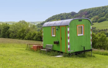 Green site caravan in rural ambiance at spring time in Southern Germany