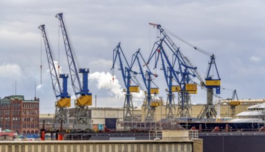 Container terminal scenery seen at the Port of Hamburg in Germany