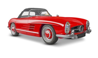 Red Roadster antique car in white back with shadow