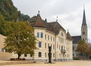 Impression around the government building in Vaduz, the capital city of Liechtenstein at autumn