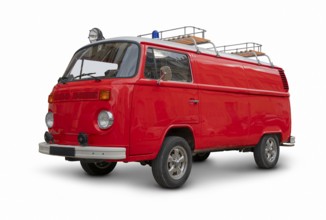 Red german classic car transporter isolated on white with shadow