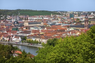 Aerial view of Wuerzburg, a city in the Franconia region in Bavaria, Germany, at summer time