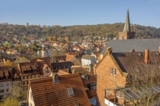 Aerial view of Wertheim, a town in Southern Germany at evening time