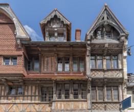 Historic wooden house facade seen in Yport, a commune in the Seine-Maritime department at Normandy,