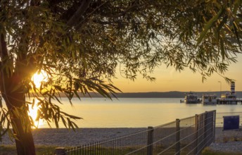 Sundown scenery at Lake Neusiedl near Podersdorf am See in Burgenland in Austria